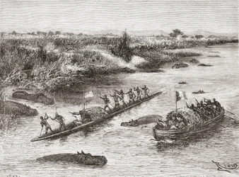 Explorateurs français et britanniques chassant l